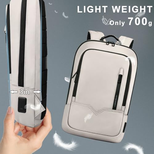 hk Backpack for Men Business Slim Laptop Bag - color: White, size: 15.6 Inch