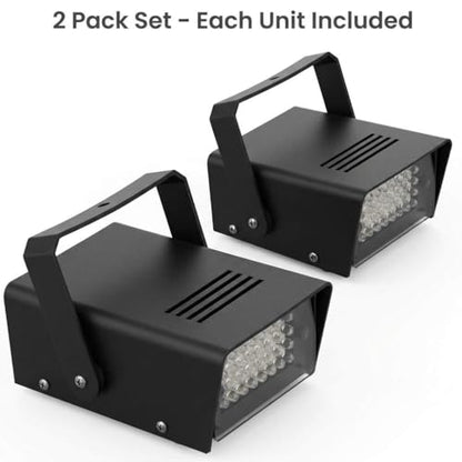 QWORK Mini LED Strobe Light 2 Pack – 32 White LEDs, 3W Plug-in Flash Effect for Party, Holiday & Dance, 3.3 x 2.1 x 4.5 inches