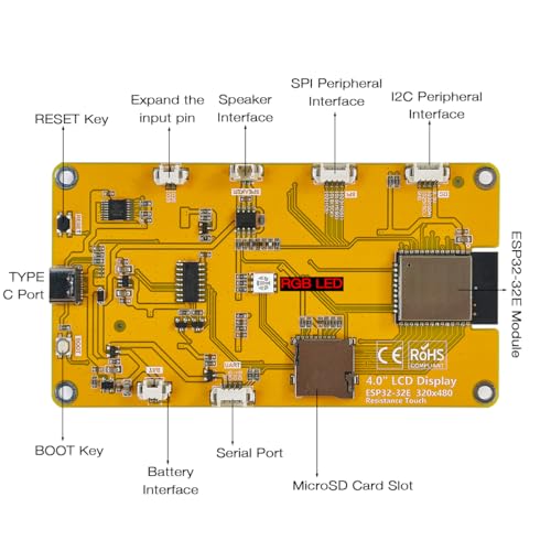 Hosyond 4.0'' 320x480 Touch Screen with ESP32-32E ESP32 Display with WiFi+BT, ST7796S Driver LCD TFT Screen Module for Arduino IoT - size: 4.0"