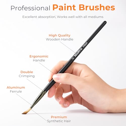 Nicpro 26pcs Professional Paint Brush Set with Palette Knife & Canvas Roll - color: Black