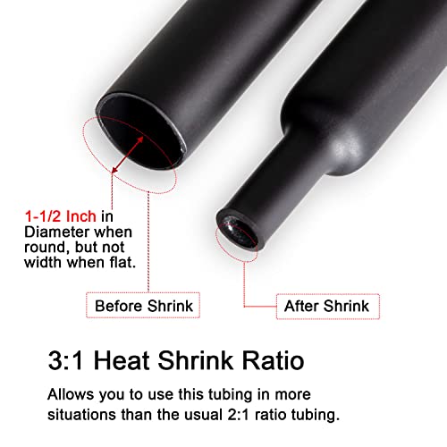 1.5 Inch Dia 3:1 Adhesive Heat Shrink Tubing, 4 ft, Black - size: 4FT (1.5", 1 Pack)