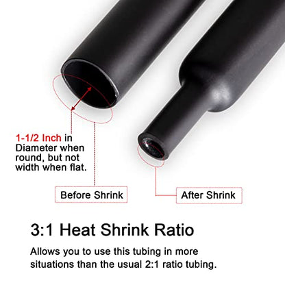 1.5 Inch Dia 3:1 Adhesive Heat Shrink Tubing, 4 ft, Black - size: 4FT (1.5", 1 Pack)