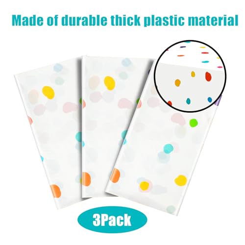 Mindsoft 3 Pcs White Rainbow Polka Dots Plastic Tablecloth Party - color: White, style: Rainbow Polka Dots