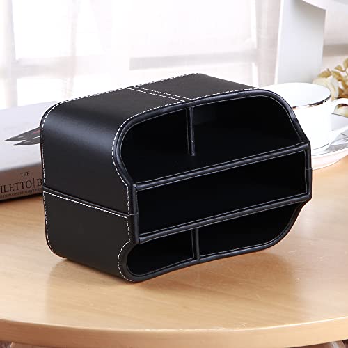 PU Leather 360° Rotatable Remote Control Holder,Nightstand TV Remote Caddy - color: A Black
