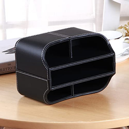 PU Leather 360° Rotatable Remote Control Holder,Nightstand TV Remote Caddy - color: A Black