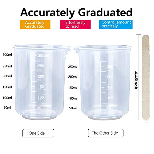 LEOBRO 8PCS Resin Mixing Cups, 300ML Plastic Measuring Cups for Resin, Paint Mixing Cups, Plastic Beakers, Liquid Measuring Cups