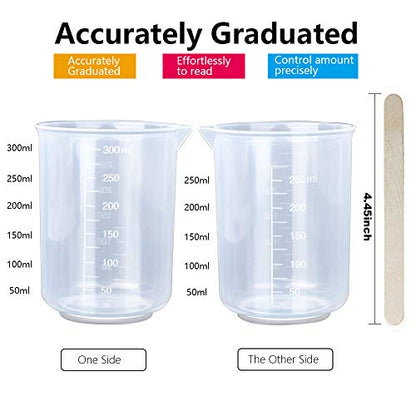 LEOBRO 8PCS Resin Mixing Cups, 300ML Plastic Measuring Cups for Resin, Paint Mixing Cups, Plastic Beakers, Liquid Measuring Cups