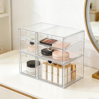 Prsildan Acrylic Makeup Organizer Clear Storage Drawer with 6 Small Drawers - size: 6 Drawers