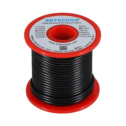 BNTECHGO 20 Gauge PVC Solid Electric Wire Black 100 ft Hookup Wire - color: Black, size: 20 Gauge 100ft