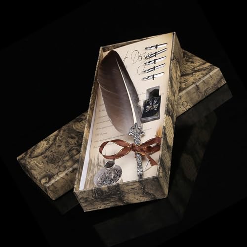 Feather Pen 10.63in Quill and Ink Bottle Set (Without Ink)