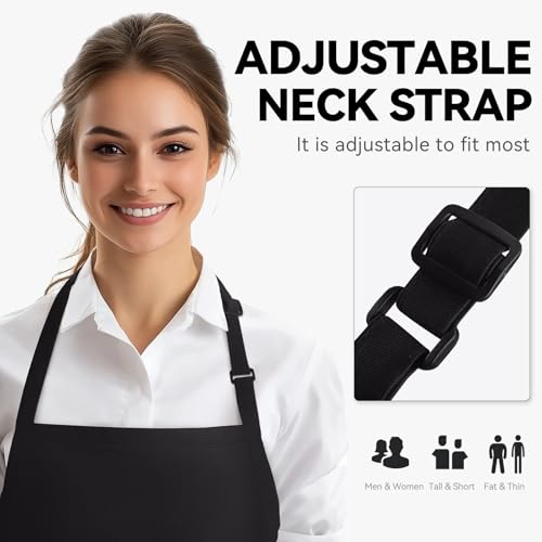 NLUS Kitchen Cooking Apron with 3 Pockets, Adjustable Bib Apron Chef Aprons for Women Men - color: Black