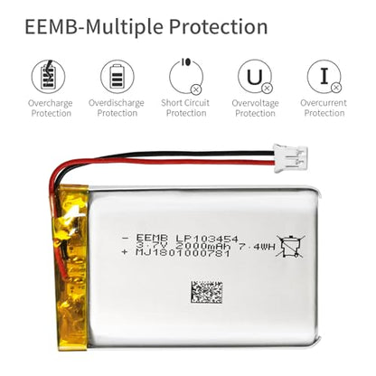 EEMB 3.7V 103454 2000mAh Lipo Battery Rechargeable JST2.0 Connector 1-Pack - size: 1(Reverse)