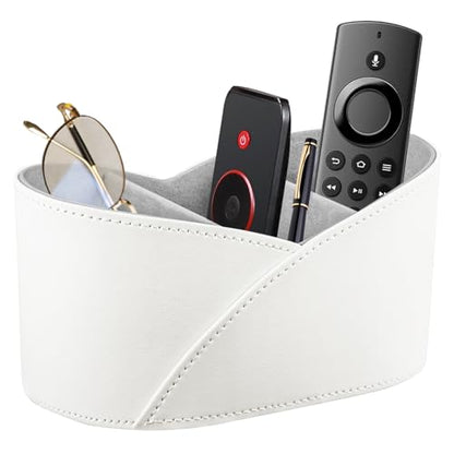 PU Leather TV Remote Control Holder,Pen Holder,Nightstand Organizer Caddy - color: White