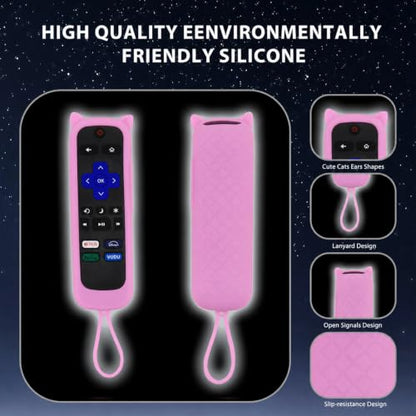 Silicone Remote Cover, Glow in the Dark Sleeve with Lanyard, Pink White - color: Pink White