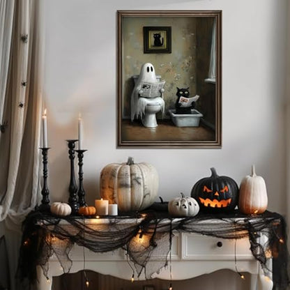 Halloween Diamond Art Kits for Adults,Bathroom Ghost Cat Diamond Painting - color: DP03745