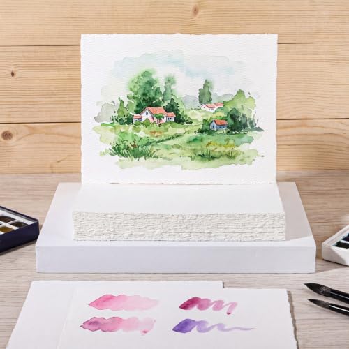 100 Sheets Watercolor Paper 9x12, 300 GSM Deckled Edge, Ivory White - size: 9 x 12inch