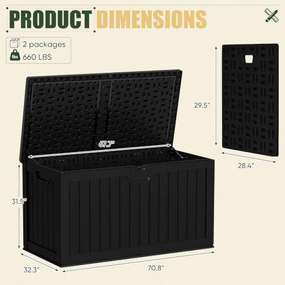 JUMMICO HDPE 270 Gallon Deck Box Double-Wall with Divider - color: Black, size: 270 gallon