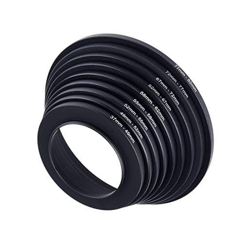 Step Up Lens Filter Adapter Rings - Set of 9 - Allows You to Fit Larger Size Lens Filters on a Lens with a Smaller Diameter - Sizes: 37-49, 49-52, 52-55, 55-58, 58-62, 62-67, 67-72, 72-77, 77-82 mm - color: Step up: 9 adapter rings