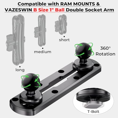 VAZESWIN 7" Track Rail Mount with 2 PCS 1" Ball T-Bolt Base for Kayak Boat