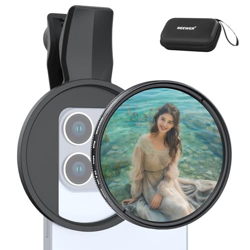 NEEWER 2 in 1 67mm Clip On CPL & Black Diffusion 1/4 Filter Compatible with iPhone 17 16 15 Pro Max Plus 16e 14 13 Mini 12, Circular Polarizing Phone Camera Lens Photography Accessories Kit, FL-B35 - size: 67mm, style: CPL+Black Diffusion 1/4 Compatible w