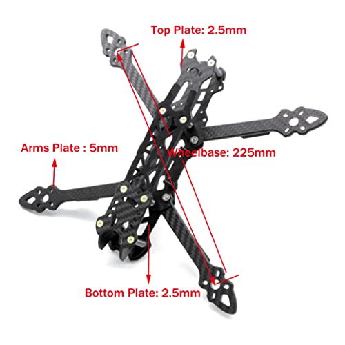 225mm FPV Racing Drone Frame Carbon Fiber 5 inch Quadcopter Freestyle Frame Kit with Lipo Battery Strap