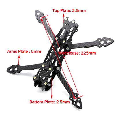 225mm FPV Racing Drone Frame Carbon Fiber 5 inch Quadcopter Freestyle Frame Kit with Lipo Battery Strap
