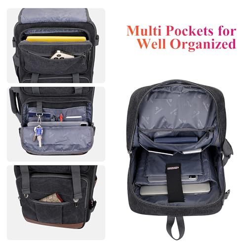 WITZMAN Canvas Travel Backpack for Men Large Laptop Backpack Fits 16 Inch - color: Black