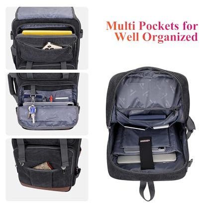 WITZMAN Canvas Travel Backpack for Men Large Laptop Backpack Fits 16 Inch - color: Black
