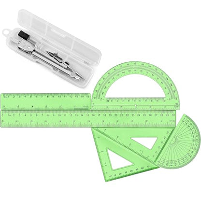 Zonon 7 Pcs Geometry Set with Drawing Compas, 6&4 Inch Protractors, Green - color: Green