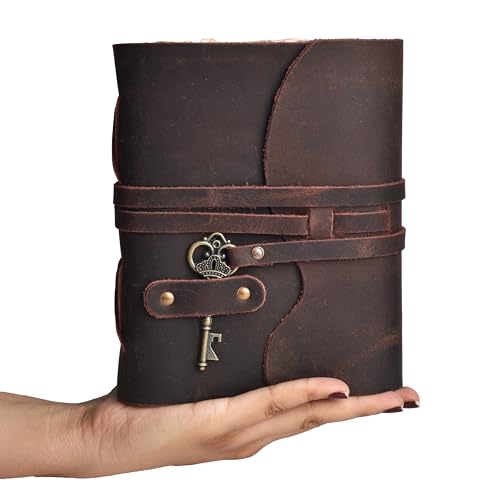LEATHER VILLAGE Leather Journal Unlined Key Lock, Rustic Brown 6x4. - color: Chocolate Brown, size: 6"X4"