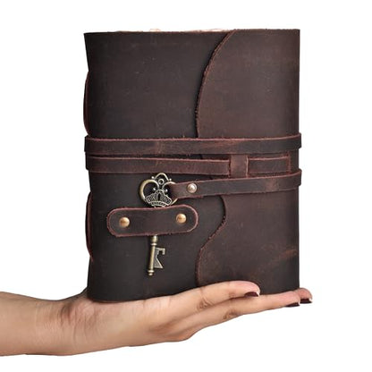 LEATHER VILLAGE Leather Journal Unlined Key Lock, Rustic Brown 6x4. - color: Chocolate Brown, size: 6"X4"