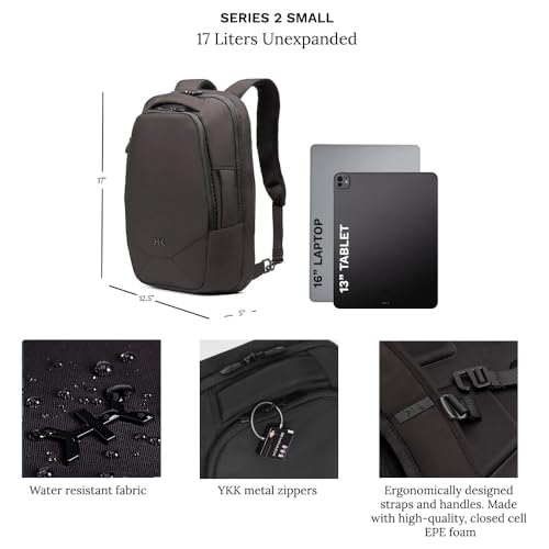 Knack Series 2 Small Travel Backpack 16-Inch Laptop, Expandable 17-27L - color: Black, size: Small