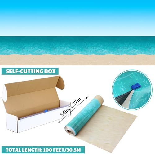 Oudain 54 Inch x 100 ft Summer Ocean Beach Tablecloth Roll Cutter Box - style: Ocean