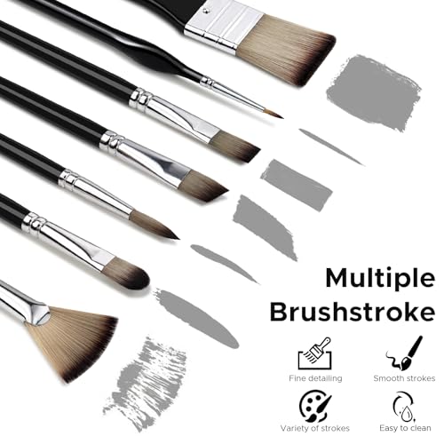 Bougimal 33 Pcs Paint Brush Set, No-Shedding Artist Paint Brushes - color: Black