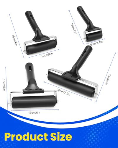 UCEC 4 Pack Brayer Rollers Rubber Ink Roller for Printmaking DIY 2.4"-7.9" - color: 2.4+4+5.9+7.9 Inch-Black