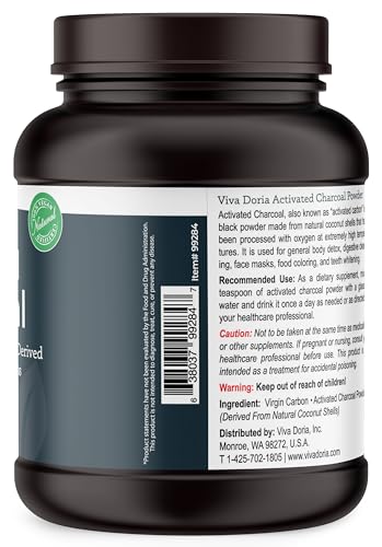 Viva Doria Virgin Activated Charcoal Powder, Coconut Shell Derived, Food Grade, 32 Oz