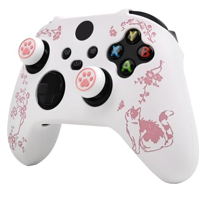 Cat Among Blossoming Branches Skin Compatible with Xbox Series X Wireless Controller, RALAN Protector Case， Customised Thumb Grips Cap - color: Cat White Pink