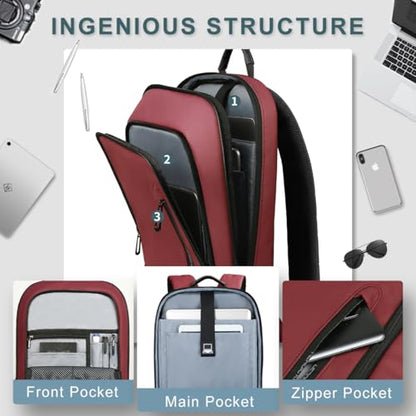 hk Backpack for Men Business Slim Laptop Bag - color: Red, size: 15.6 Inch