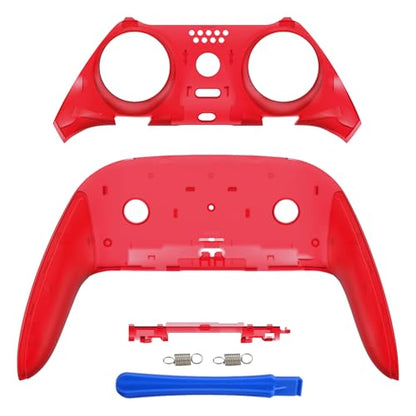 eXtremeRate Top Bottom Decorative Trim Shell Compatible with p s 5 Edge Controller DIY Replacement Front Back Clip Shell, Custom Clear Red Plates Cover Compatible with p s 5 Edge Controller - color: Clear Red