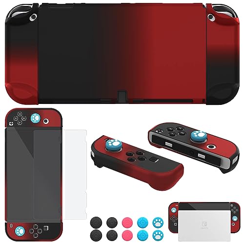 COMCOOL Dockable Case for Nintendo Switch OLED - [9 FT Military Grade Drop Protection] [with Tempered Glass Screen Protector] Cute Kawaii Protective Cover Shell for Nintendo Switch OLED - Black Red - color: Red Black
