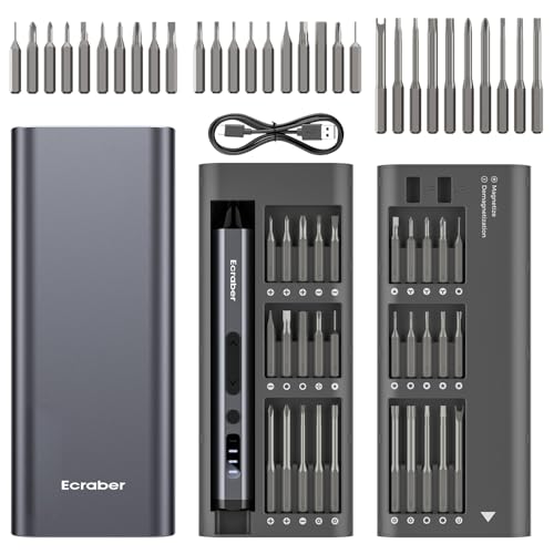 34-in-1 Mini Electric Precision Screwdriver Sets, Cordless Screwdriver with 30pcs S2 Magnetic Bits, 4 LED lIghts, 5 Torque Settings，Repair Tool Kit for Phone, Watch, Drones, Computer, Laptop