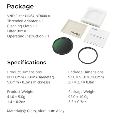 SmallRig Magnetic 67mm VND Filter ND64-ND400 (6-9 Stop) for Phone - 5169 - style: VND ND64-ND400 (6-9 Stop)+Threaded Ring