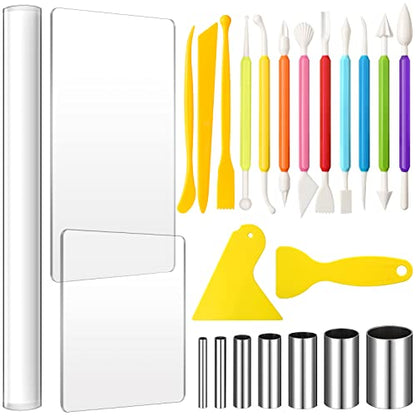 Honoson 23 Pcs Clay Sculpting Tools Set with Roller Cutters,Colorful - color: Colorful