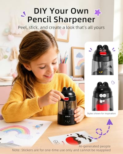 ZMOL Black Bunny Electric Pencil Sharpener, 6-8mm, Rechargeable, Stickers - color: Black