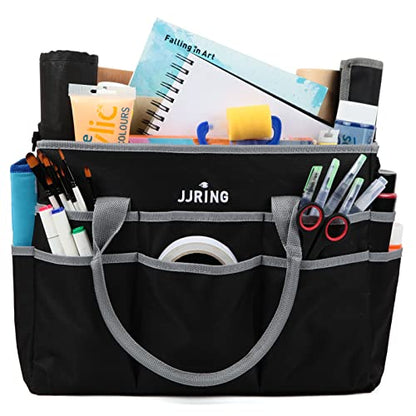 JJRING Large 600D Nylon Artist Organizer Tote Bag With 16 Pockets, Silver - color: Silver, size: Large