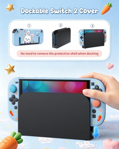 Switch 2 Cute Case,FYOUNG Dockable Kawaii Blue Bunny Protective Cover Shell - color: Blue Bunny, size: 7.9Inch Switch 2