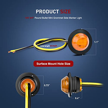 Nilight 30 PCS 3/4" Round Clearance Light LED Front Rear Side Marker Lights - color: 30Pcs Amber Red White
