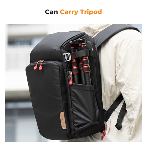 K&F CONCEPT Camera Backpack, 22L Expandable Camera Bag with Rain Cover - color: Black-red