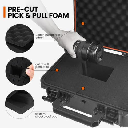 Tactix Hard Case S Waterproof Camera Protective Case IP65 Heavy-Duty with Custom Foam Insert, Fit Use of Drones, Camera, Equipments, Tools, 9.25"x7.48"x4.4" Black - size: S