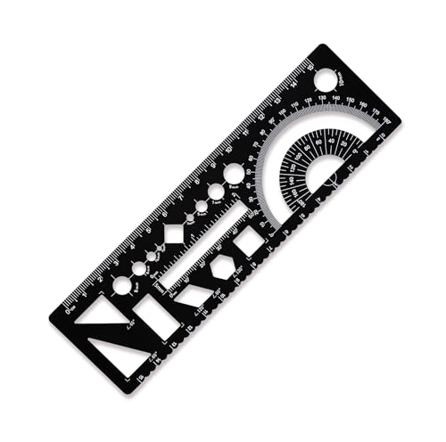 Multi-Purpose Drafting Template, Metal Geometry Ruler Set, Circle Drawing Template with Laser etcted Scale (Black) - color: Black